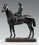 Avant la course: pur-sang, la tête tournée vers la gauche, monté par son jockey by John Willis Good, 1875, Épreuve en bronze à patine médaille, base au naturel, sold Feb 2019