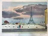 LaTour Effel depuis le Trocadéro by Yves Brayer, Lithographie en couleur sur Japon nacré, sold Apr 2019