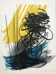 Composition by Hans Hartung, Lithographie en couleur, sold Apr 2019