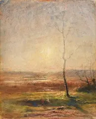 Soleil couchant près de l'étang de la Levaz, près de Morestel, circa 1875 by François-Auguste Ravier, Aquarelle sur papier canson, sold Apr 2019