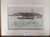 L'intron Varia devant l'Ile Maitresse aux Minquiers» by Pierre Brette, 1956, Aquarelle signée, dédicacée et datée «jan, sold Apr 2019