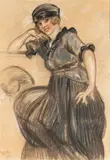 Elégante accoudée by Tancrède Synave, 1920, Pastel, craie, gouache, fusain; signé et daté en bas à gauche, sold Apr 2019