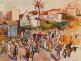 Scène animée à Safi» by Janine Marca, 1950, Aquarelle, gouachée, sold Apr 2019