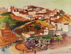 La ville de Salfi» by Janine Marca, 1950, Aquarelle sur carton, sold Apr 2019