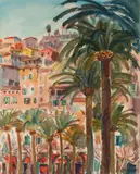 Paysage de Menton by Cécile Scherrer, Aquarelle gouachée, sold Apr 2019