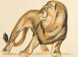Lion by André Margat, 1938, Fusain et aquarelle, sold Apr 2019