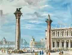 Place St Marc, Venise by Albert Decaris, Aquarelle, sold Apr 2019