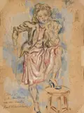 Jeune femme aux yeux bleux by Kurt Hinrichsen, Aquarelle gouachée, sold Apr 2019