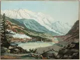 Vue de la Vallée de Chamouny prise près d'Argentière, circa 1781 by Carl Ludwig Hackert, Aquarelle sur trait gravé, sold Mar 2019