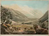 Vue de la Vallée de Chamouni by Jean-Daniel Huber, 1788, Aquarelle sur trait gravé, sold Mar 2019