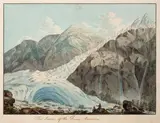 Vue de la Mer de Glace 1787 by Albanis Beaumont, Aquarelle sur trait gravé, sold Mar 2019