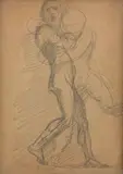 Feuille d'étude recto : deux jeunes lutteurs, verso : portrait de Victor Hugo by Auguste Rodin, 1884, Crayon noir, sold Jun 2024