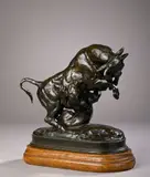 Taureau attaqué par un tigre Modèle créé vers 1841-1844 by Antoine-Louis Barye, Bronze à patine brune Edition par la Maison Barbedienne à partir de, sold Jun 2024