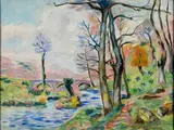 Paysage au pont by Armand Guillaumin, Pastel et rehauts de gouache, sold Jun 2024