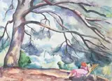 La lecture sous l'arbre (Anne Picard Ledoux lisant?) by Jean Picart Le Doux, Aquarelle signée en bas à gauche A vue:, sold Jun 2024
