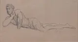 Homme allongé by Paul Borel, Crayon noir, le cachet en bas à droite (L, sold Jun 2024