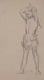 Homme tenant une hache by Paul Borel, Crayon noir, le cachet en bas à droite (L, sold Jun 2024