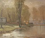 Bord d'un lac en hiver by David-Eugène Girin, Huile sur carton, mine graphite, sold Jun 2024