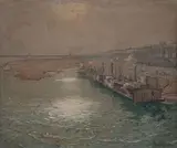 Les quais by David-Eugène Girin, Huile sur carton, mine graphite, sold Jun 2024