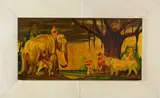 Les Cinq continents by André Margat, Panneau rectangulaire en laque polychrome Encadrement biseauté entièrement gainé de parche, sold Mar 2021