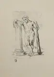 Hercule appuyé sur une colonne. 1845 by Eugène Delacroix, Lithographie sur vélin, sold Feb 2023