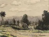 Paysage de hameau by Paul-Émile Pissarro, Fusain et aquarelle sur papier, sold Feb 2023