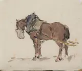Deux études de cheval de trait by Georges Gobo, Encre, encre et aquarelle sur papier, sold Feb 2023