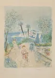 Femmes et fillettes sur les hauteurs de Menton by Constantin Andréevitch Terechkovitch, Lithographie en couleurs sur papier, sold Feb 2023