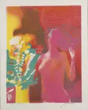Jeune femme au bouquet de fleurs by Paul Guiramand, Lithographie en couleur, sold Feb 2023