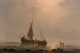 Bateaux de pêche sur une côte by Henriette Herminie Gudin, Panneau d'acajou, une planche, sold May 2019
