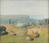 Bretagne, vue d'une falaise by Charles Cottet, Pastel sur papier, sold May 2019