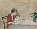 La leçon by Georges D'espagnat, Aquarelle sur papier signée en bas à droite, sold May 2019