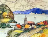 Sans titre - Village au bord de l'eau by Marc-Aurèle Fortin, Aquarelle, sold Mar 2022