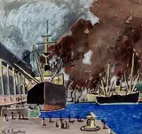 Port de Montréal by Marc-Aurèle Fortin, Aquarelle, sold Mar 2022