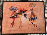 Abstraction sur fond parme by Pierre de Berroeta, Aquarelle - Gouache sur papier, sold Oct 2020