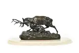 FONDEUR BARBEDIENNE Loup tenant un cerf à la gorge by Antoine-Louis Barye, Épreuve en bronze à patine brun-vert, sold Jul 2025
