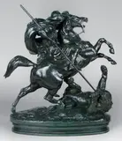 Cavalier arabe tuant un lion by Antoine-Louis Barye, Epreuve en bronze à patine vert nuancé noir, sold Jul 2014