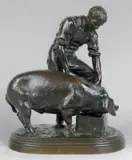 Homme nourrissant un cochon by Isidore Bonheur, Epreuve en bronze à patine brun rouge nuancé, sold Jul 2014