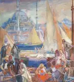 Dans le port d'Istanbul by Charles Fouqueray, 1919, Aquarelle signée, sold May 2014