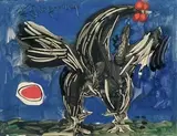 Le Coq by Jean-Claude Dragomir, Gouache sur papier signée en bas à gauche, sold May 2014