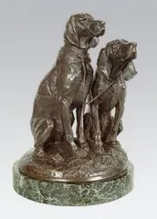 Chiens limiers assis by Emmanuel Frémiet, Epreuve en bronze à patine brun nuancé, sold May 2014