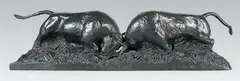 Taureaux combattant by Georges Lucien Guyot, Epreuve en bronze à patine noire, sold May 2014