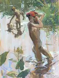 Baigneuses créoles by Guy Huze, Gouache sur papier signé en bas à droite, sold Apr 2014