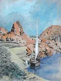 Arabe près du boutre by Léon-Joly Saint-Francois, Gouache aquarellée et rehaussée de fusain, sold Apr 2014
