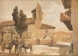 Eglise de Bidart, paysan et ses ânes by Georges Conrad, 1932, Aquarelle gouachée, sold Jun 2025
