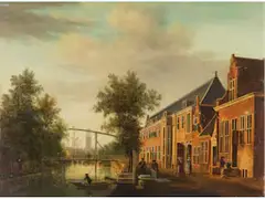 Blick auf Einen Holländischen Kanal by Jan van der Heyden, oil on panel, sold Mar 2024