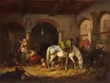 Rast im Pferdestall by Johann Adam Klein, oil on canvas, sold Mar 2024