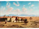 Sich Labende Kamele by Narcisse Berchère, oil on canvas, offered Jun 2024
