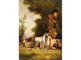 Der Halt am Brunnen by Eugène Fromentin, oil on panel, offered Jun 2024
