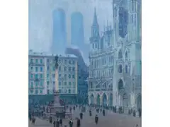 Ansicht des Münchner Marienplatzes by Charles Johann Palmié, oil on canvas, sold Sep 2025